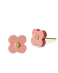 Stilrene AURA ørestikker med coral rød porcelænsblomst og forgyldt sølv.