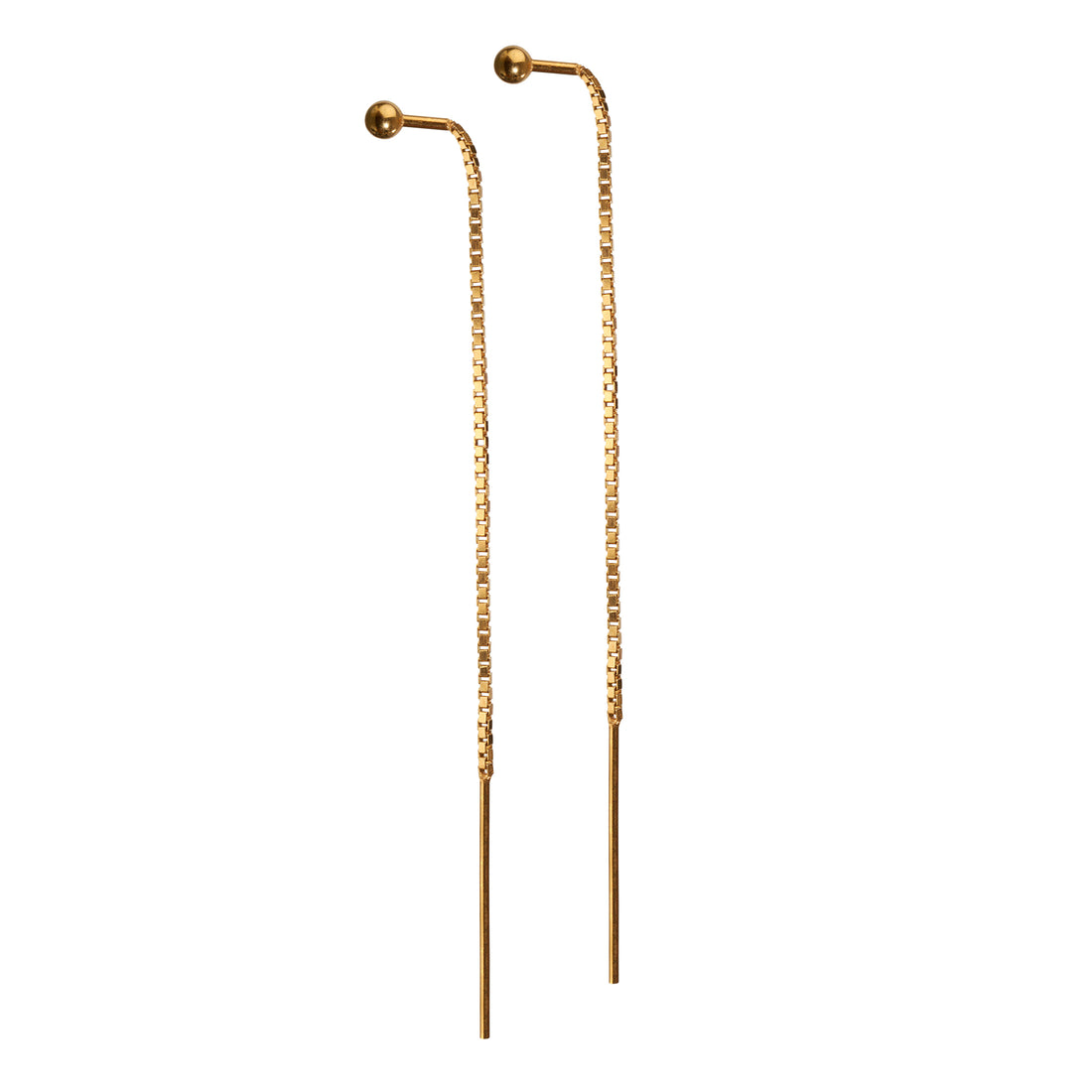 Elegant lang kædeørestik af veneziakæde med fin lille forgyldt sølvperle.  Forgyldt sterling sølv · Længde 70 mm  Pris pr. par: 399 DKK  GOLD · Varenr: AU45-G