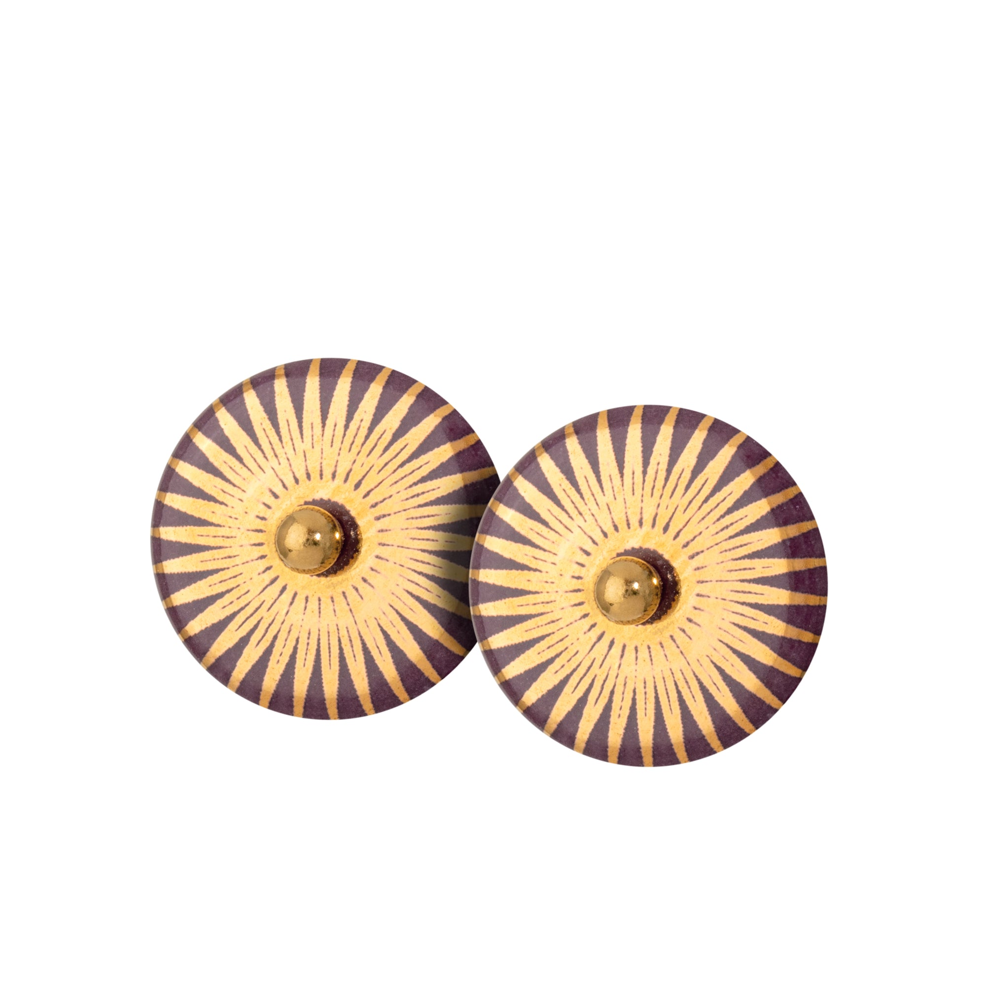 Ørestikkere af porcelæn, indfarvet i flot bordeaux rød, med SCHERNING's ikoniske SPLASH dekoration i blank guld.